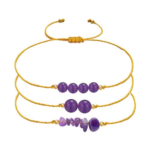 Gemstone Bracelets Natural Stone with Cotton Thread & Brass handmade three pieces & Unisex Sold By Set