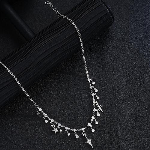 Collier de bijoux en alliage de zinc, avec 7cm chaînes de rallonge, Placage, bijoux de mode & pavé de micro zircon & pour femme, couleur originale, Longueur 46 cm, Vendu par PC