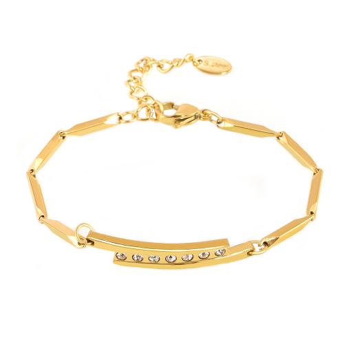 Bijoux bracelet en acier inoxydable, Acier inoxydable 304, avec 5cm chaînes de rallonge, Plaqué d'or 18K, bijoux de mode & pour femme & avec strass, Longueur Environ 15 cm, Vendu par PC