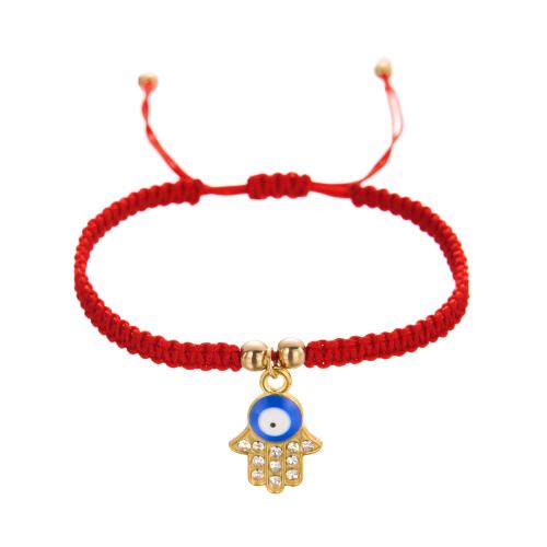 Evil Eye Jewelry Bracelet Wax Cord with Resin & Zinc Alloy handmade & micro pave cubic zirconia & for woman & enamel Sold By PC