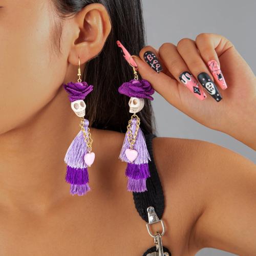 Zinc Alloy Drop Earring with Seedbead & Polyester & Resin & Plastic Pearl Skull plated & for woman Sold By Pair