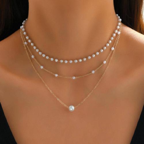 Zinc Alloy Necklace with Plastic Pearl plated & for woman Sold By PC