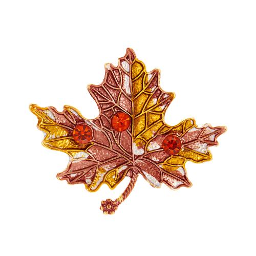 Zinc Alloy Brooch Maple Leaf plated & for woman & with rhinestone Sold By PC