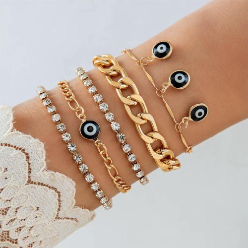 Evil Eye Jewelry Bracelet Zinc Alloy with Polymer Clay & Wax Cord & Crystal & Plastic Pearl with 5.5CM extender chain plated & micro pave cubic zirconia & for woman & enamel Length Approx 17 cm Sold By Set