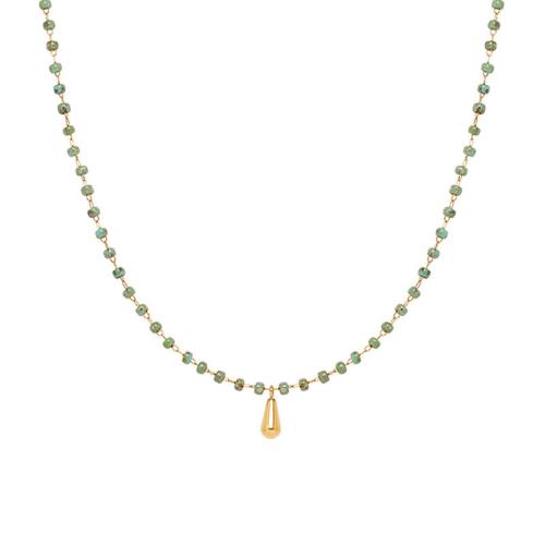 Colar de aço titânio, Partículas de aço, with turquesa, with 5CM extender chain, banhado, para mulher, verde, comprimento Aprox 41 cm, vendido por PC