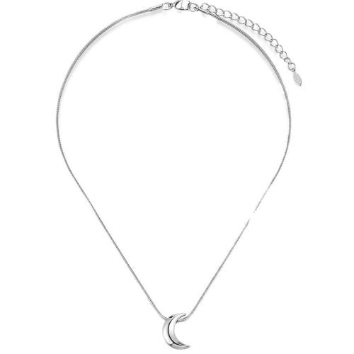 Titanium Steel Necklace Moon plated for woman silver color Length Approx 41-50 cm Sold By PC