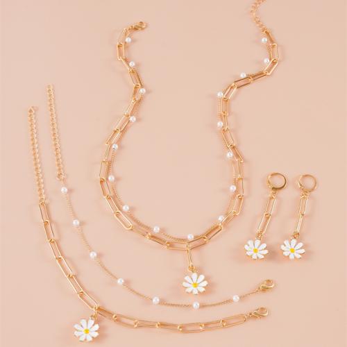 Zinc Alloy Jewelry Sets bracelet & earring & necklace with Iron plated 4 pieces & for woman Sold By Set