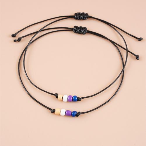 Fashion Create Wax Cord Bracelets with Seedbead 2 pieces & for woman black Sold By Set