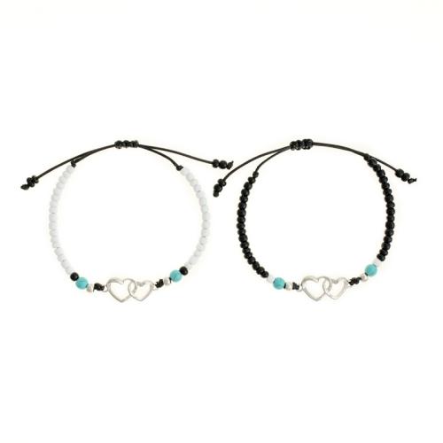 Zinc Alloy Bracelet with Seedbead & turquoise & Wax Cord 2 pieces & for woman white and black Length Approx 18-30 cm Sold By Set