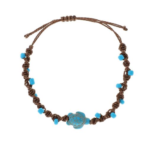 Mode créer Bracelets cordon de cire, corde de cire, avec Seedbead & turquoise, Style bohème & pour homme, bleu, Longueur Environ 18-32 cm, Vendu par PC