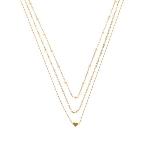 Collier en laiton, avec chaîne de fer & perle de plastique, fait à la main, bijoux de mode & pour femme, doré, Longueur Environ 40-45 cm, Vendu par PC