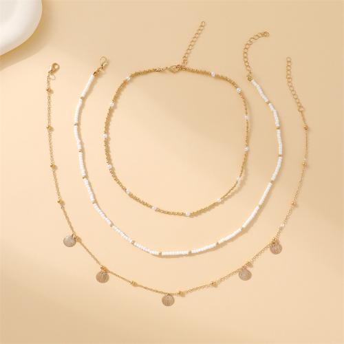 Zinc Alloy Jewelry Necklace with Seedbead & Plastic Pearl handmade three pieces & for woman golden Length Approx 40-45 cm Sold By Set