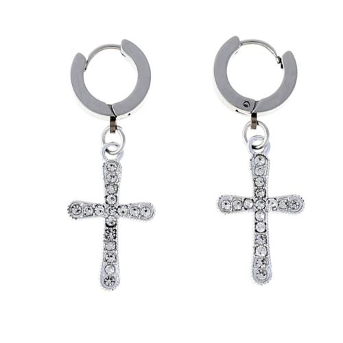 Stainless Steel Lever Terug Earring, 304 roestvrij staal, voor vrouw & met strass, zilver, Verkocht door pair