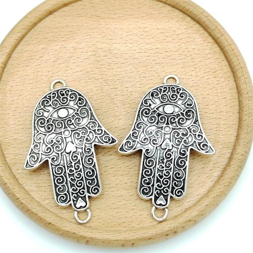 Conector de liga de zinco, mão Hamsa, banho de cor prata antiga, DIY & laço de 1/1, 34x53mm, 100PCs/Bag, vendido por Bag