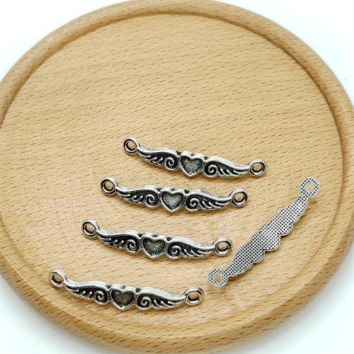 Conector de liga de zinco, coração Alado, banho de cor prata antiga, DIY & laço de 1/1, 36x6mm, 100PCs/Bag, vendido por Bag