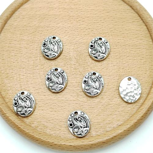 Pendentifs en alliage de zinc, Rond, Plaqué de couleur d'argent, DIY, 12x14mm, 100PC/sac, Vendu par sac