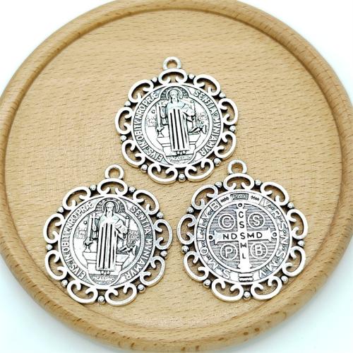 Zinc Alloy Pendants Round antique silver color plated DIY Sold By Bag