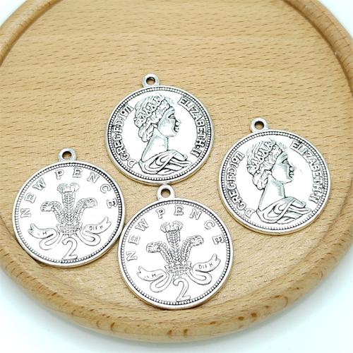 Zinc Alloy Pendants Round antique silver color plated DIY Sold By Bag