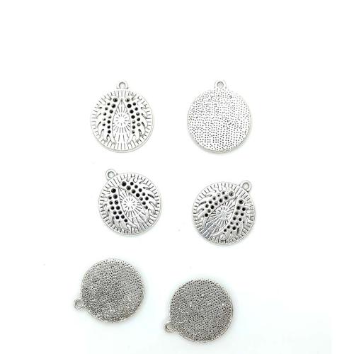 Zinc Alloy Pendants Round antique silver color plated DIY Sold By Bag