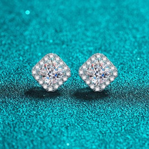 925 Sterling Silver Stud Earring Square & for woman Sold By Pair