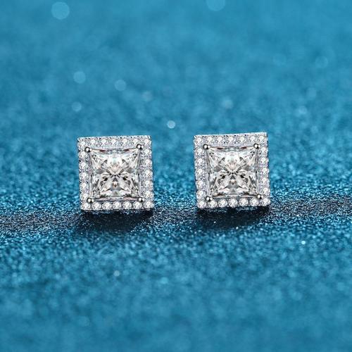 925 Sterling Silver Stud Earring Square & for woman Sold By Pair