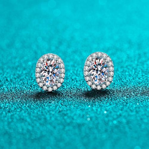 925 Sterling Silver Stud Earring Oval & for woman Sold By Pair