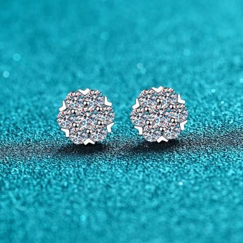 925 Sterling Silver Stud Earring with Moissanite Snowflake & for woman Sold By Pair