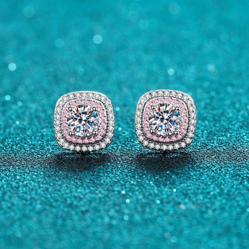 925 Sterling Silver Stud Earring Square & for woman Sold By Pair