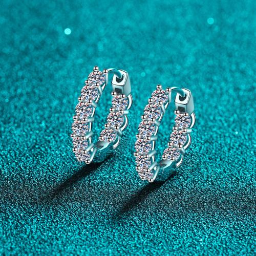 925 Sterling Silver Huggie Hoop Earring with Moissanite fashion jewelry & for woman 15mm Sold By Pair