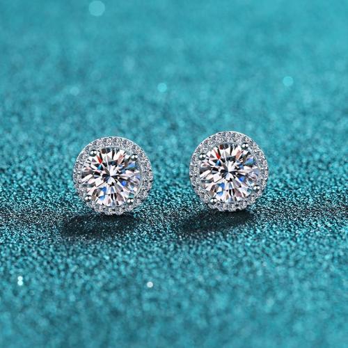 925 Sterling Silver Stud Earring Round & for woman Sold By Pair