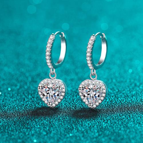 925 Sterling Sølv Huggie Hoop Drop Earring, Heart, forskellige stilarter for valg & for kvinde, earring length 15-22mm, Solgt af par