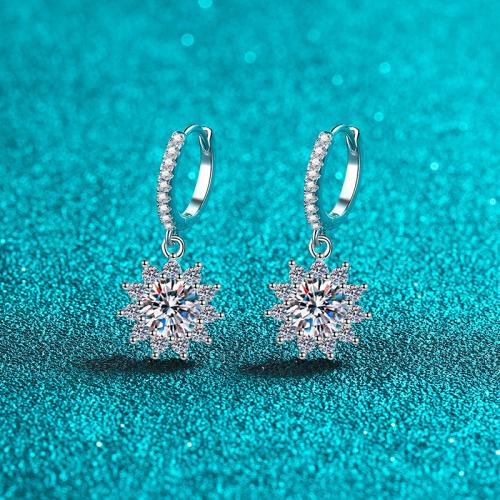 925 Sterling Sølv Huggie Hoop Drop Earring, Flower, forskellige stilarter for valg & for kvinde, earring length 15-22mm, Solgt af par