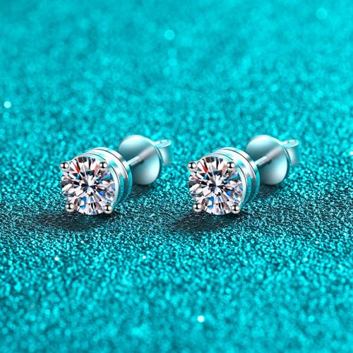 925 Sterling Silver Stud Earring Round & for woman Sold By Pair