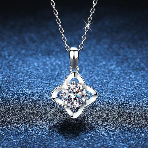 925 Sterling Silver Necklace with 2inch extender chain Four Leaf Clover platinum plated & oval chain & for woman Length Approx 15.7 Inch Sold By PC