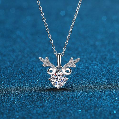 925 Sterling Silver Necklace with 2inch extender chain Antlers platinum plated cross chain & for woman Length Approx 15.7 Inch Sold By PC