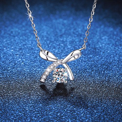 925 Sterling Silver Necklace with 2inch extender chain Bowknot platinum plated cross chain & for woman Length Approx 15.7 Inch Sold By PC