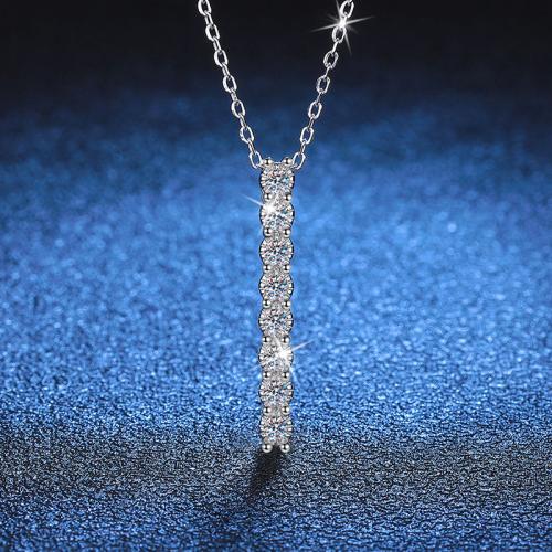 925 sterline d'argento collana, with Moissanite, with 2inch extender chain, placcato platino, per la donna, Lunghezza Appross. 15.7 pollice, Venduto da PC