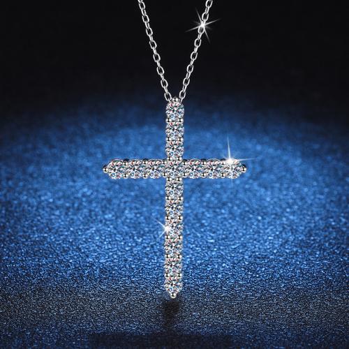 925 Sterling Silver Necklace with 2inch extender chain Cross platinum plated cross chain & for woman Length Approx 15.7 Inch Sold By PC