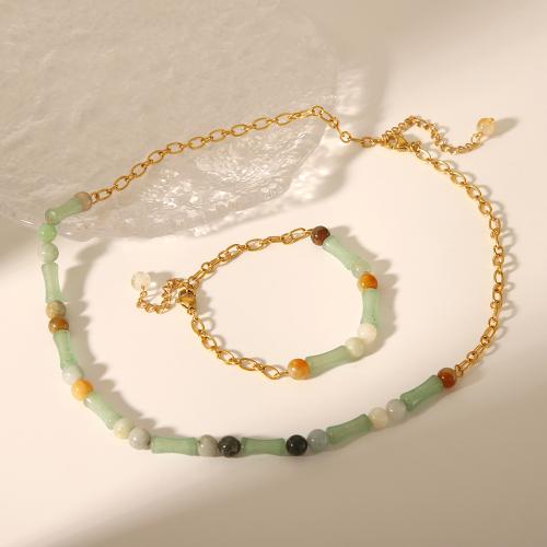 Gemstone jóias moda, Pedra natural, with Aço inoxidável 304, with 5,3cm extender chain, joias de moda & Vario tipos a sua escolha & para mulher, Mais cores pare escolha, comprimento Aprox 41 cm, Aprox 17 cm, vendido por PC