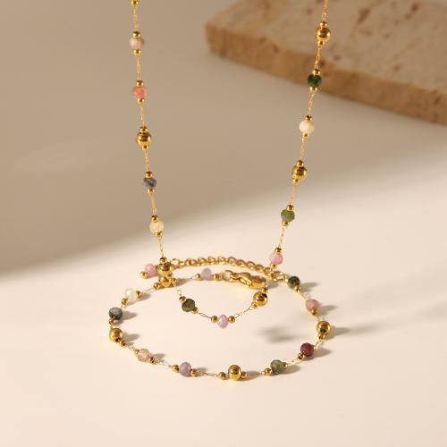 Natural Gemstone Jewelry Sets Natural Stone with 304 Stainless Steel with 5 3cm extender chain fashion jewelry & for woman golden Length Approx 40.5 cm Approx 17 cm Sold By PC