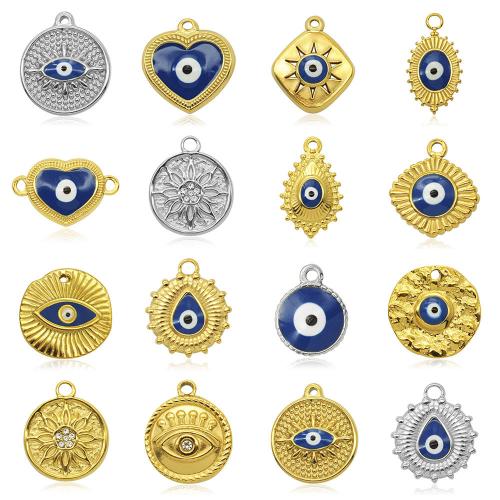 Evil Eye Pendler, 304 rustfrit stål, du kan DIY & forskellige stilarter for valg & emalje, flere farver til valg, 3pc'er/Bag, Solgt af Bag