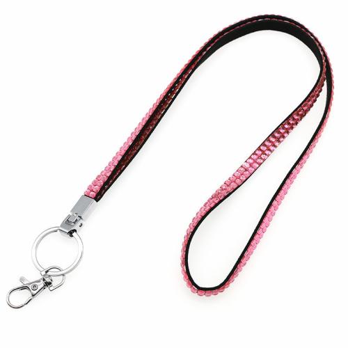 Cell Phone Lanyard, Resin Rhinestone, med Velveteen & Zinc Alloy, Unisex, flere farver til valg, 800x9mm, Solgt af PC