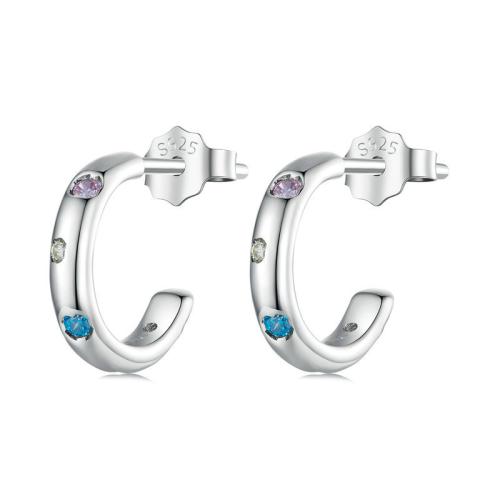 Pendientes de Micro Pavé de Zirconía Cúbica en Plata de Ley, Plata de ley 925, Joyería & micro arcilla de zirconia cúbica & para mujer, 11x2.50mm, Vendido por Par