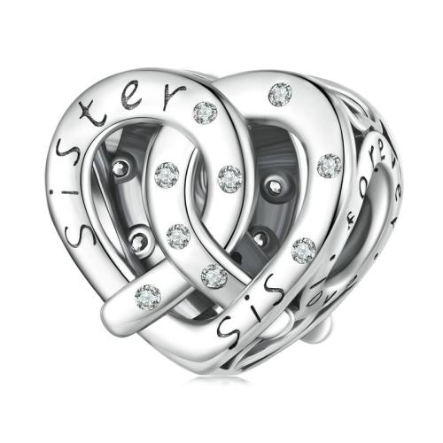 925 Sterling Silver European Beads, 925 sterline d'argento, DIY & Micro spianare cubic zirconia, 13x12mm, Foro:Appross. 4.5mm, Venduto da PC