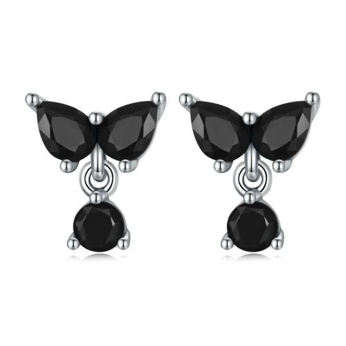 Pendientes de Micro Pavé de Zirconía Cúbica en Plata de Ley, Plata de ley 925, Joyería & micro arcilla de zirconia cúbica & para mujer, 9x8mm, Vendido por Par