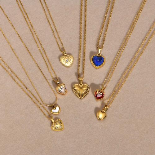 Stainless Steel Jewelry Necklace 304 Stainless Steel Heart & micro pave cubic zirconia & for woman golden Sold By PC