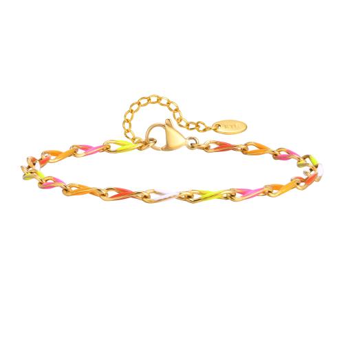 Stainless Steel Jewelry Bracelet 304 Stainless Steel with 5cm extender chain Heart 18K gold plated fashion jewelry & for woman & enamel golden 4mm Length Approx 16 cm Sold By PC