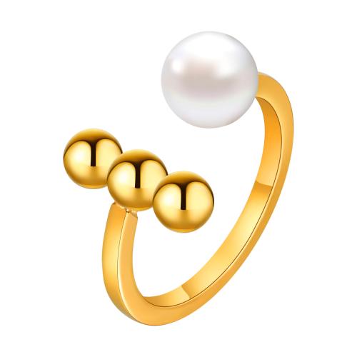 Stainless Steel Finger Ring 304 Stainless Steel with Plastic Pearl fashion jewelry & for woman golden Sold By PC