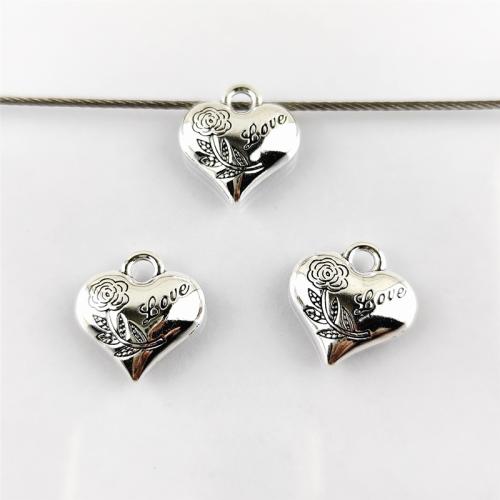 Pendentifs coeur en alliage de zinc, Plaqué de couleur d'argent, DIY, protéger l'environnement, sans nickel, plomb et cadmium, 20x20mm, Trou:Environ 3mm, Environ 100PC/sac, Vendu par sac