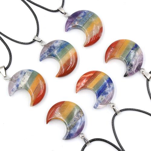 Gemstone Pendants Jewelry with Brass & Iron Moon silver color plated DIY multi-colored Sold By PC